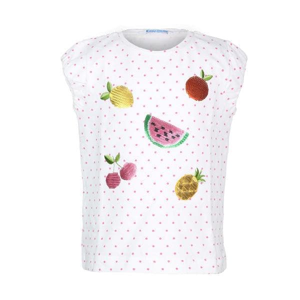 WHITE/PINK DOT PRINT T-SHIRT