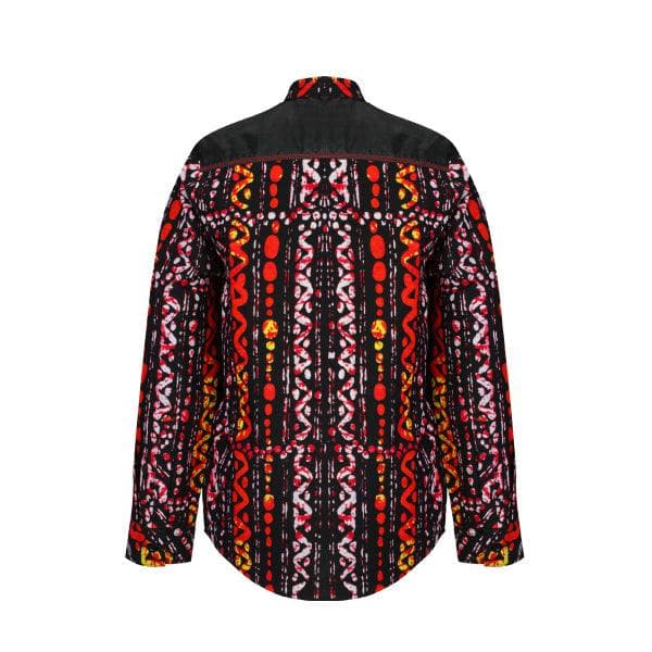 RED BLACK L/S NEHRU COLLAR SPIRAL SHIRT
