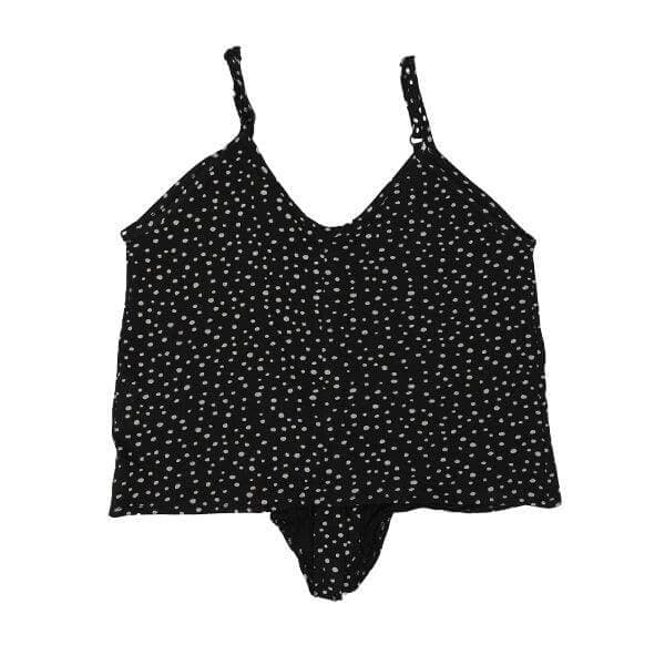 BLACK DOTTED PRINT SPAGHETTI BLOUSE