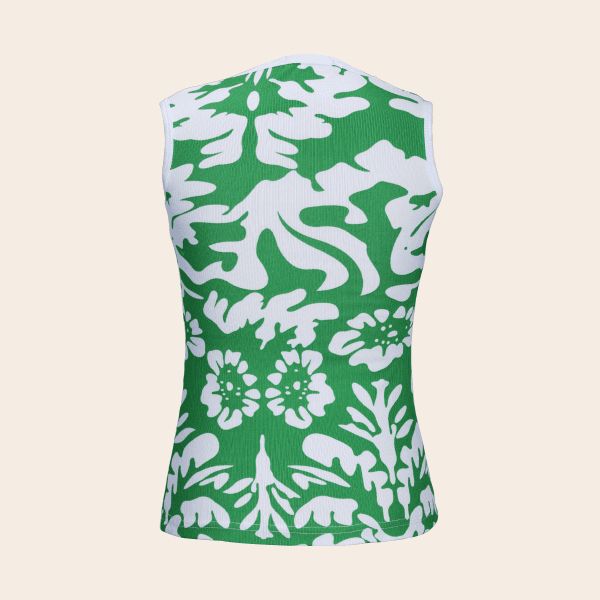 GREEN & WHITE SLEEVELESS BLOUSE & SHORT SET
