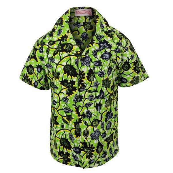 GREEN S/S ANKARA PRINT SHIRT