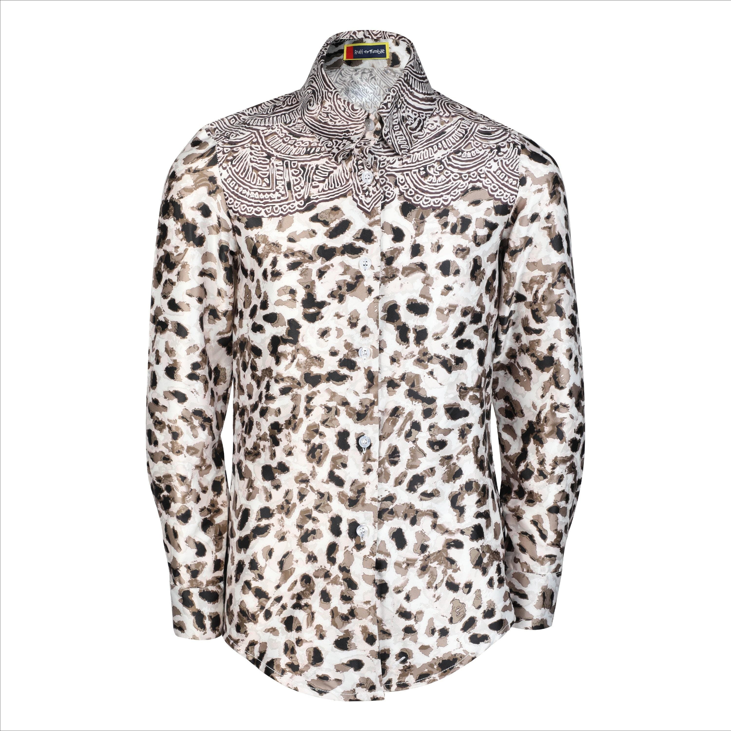 BROWN MIXED PRINT SATIN SHIRT
