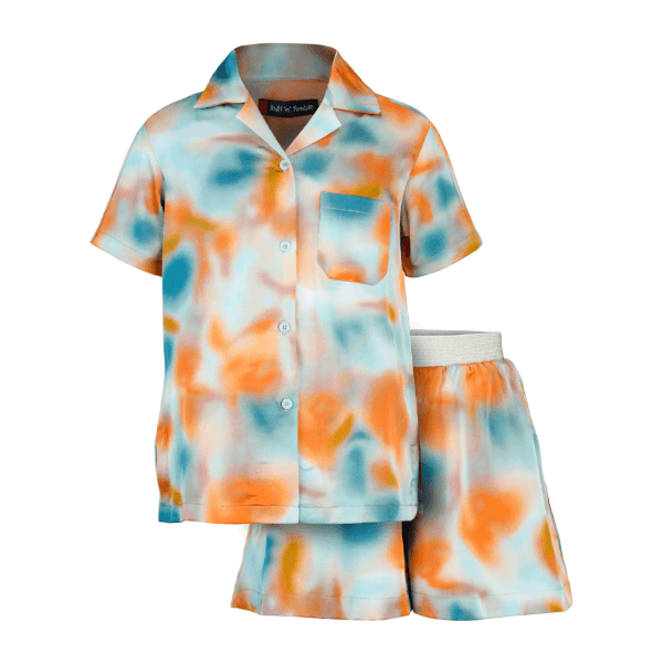 ORANGE & GREEN S/S SILK CUBAN SHIRT & SHORT SET