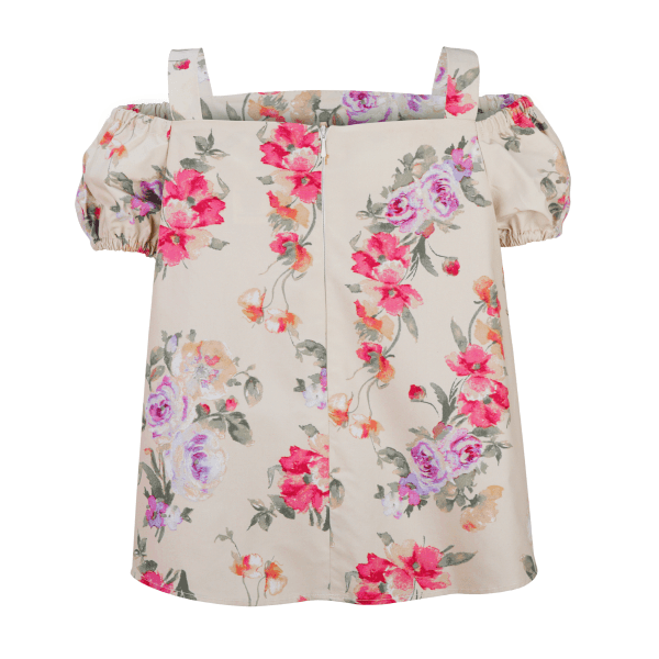 CREAM AND PINK FLORAL BLOUSE & SHORT SET