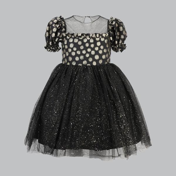 BLACK AND GOLD CHIFFON DAMASK BALL DRESS