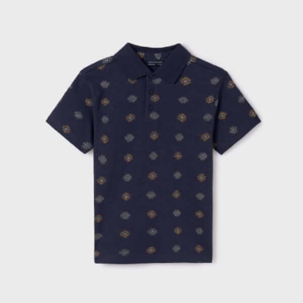 NAVY PRINT S/S POLO SHIRT