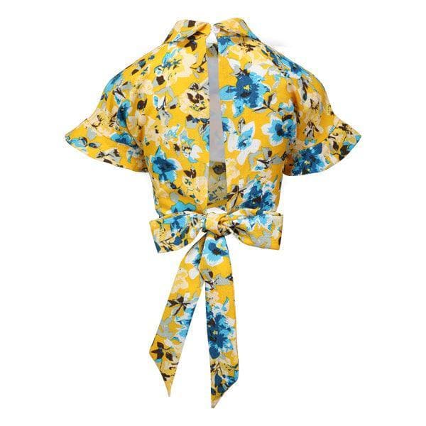 YELLOW FLORAL CREPE BLOUSE