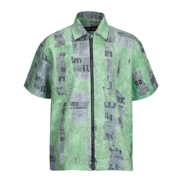 GREEN BEIGE & GREY S/S ZIPPER SHIRT