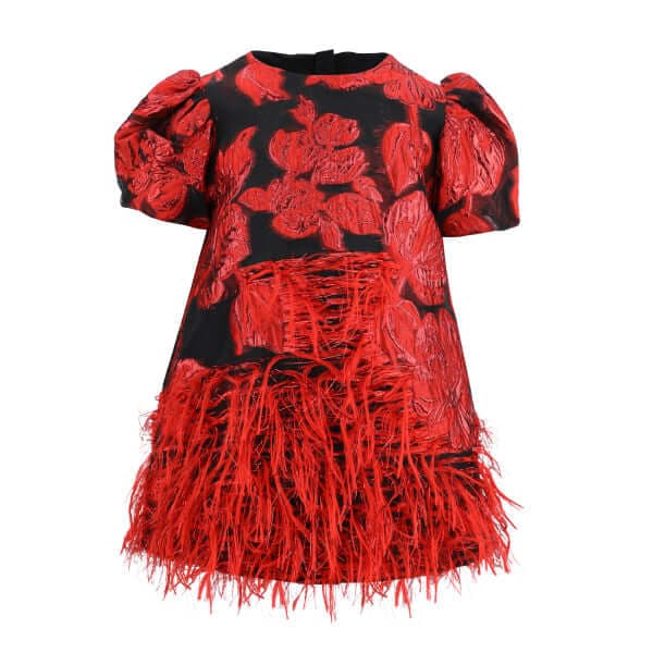 RED & BLACK A LINE DAMASK DRESS