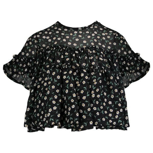 BLACK FLORAL CHIFFON BLOUSE