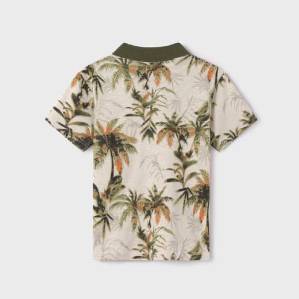 CREAM & ARMY GREEN S/S PRINT POLO TSHIRT