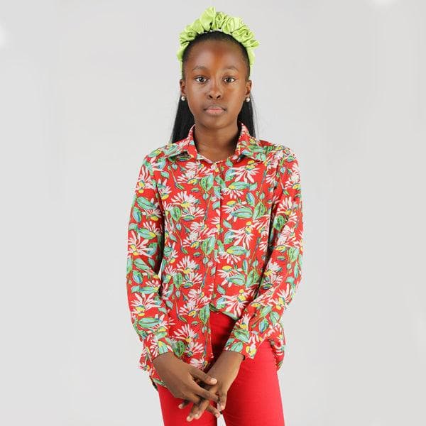 RED FLORAL CHIFFON BLOUSE