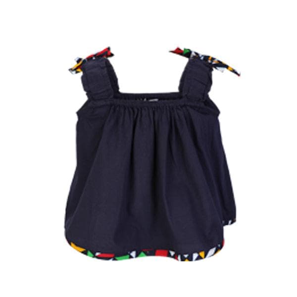 NAVY BLOUSE AND ANKARA ELASTICATED WAIST SHORT SET