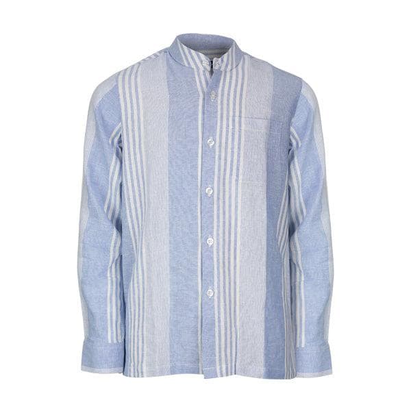 BLUE/WHITE STRIPE LINEN L/S SHIRT