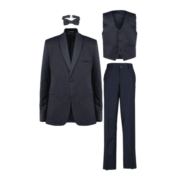 BLUE SATIN LAPEL 4 PIECE SUIT WITH VEST & BOW TIE Image