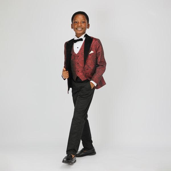 RED DAMASK 3PC SUIT WITH BOW-TIE