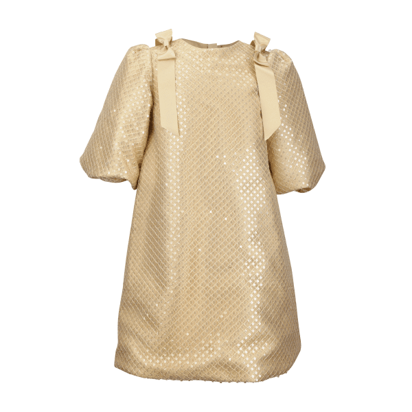 GOLD BULB SLEEVE MIKADO DRESS