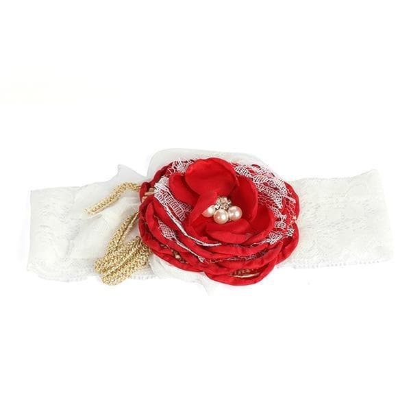 RED/WHITE HEADBAND WITH PEARL