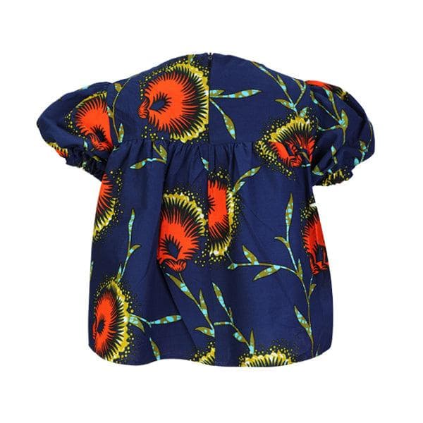 NAVY BLUE AND ORANGE V-NECK BLOUSE AND FLARE SHORT SET