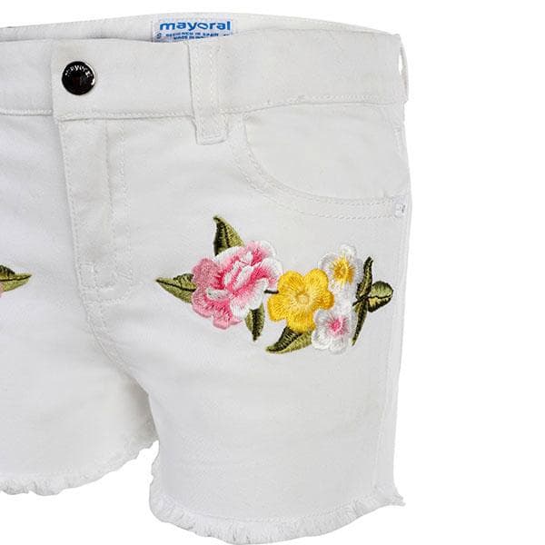 WHITE TWILL EMBROIDERED SHORT