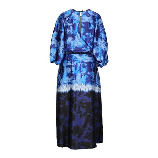 NAVY BLUE RAGLAN SLEEVES A-LINE DRESS WITH VELVET TAPES AND SCARF