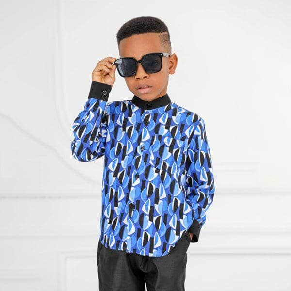 BLUE L/S NEHRU COLLAR SHIRT