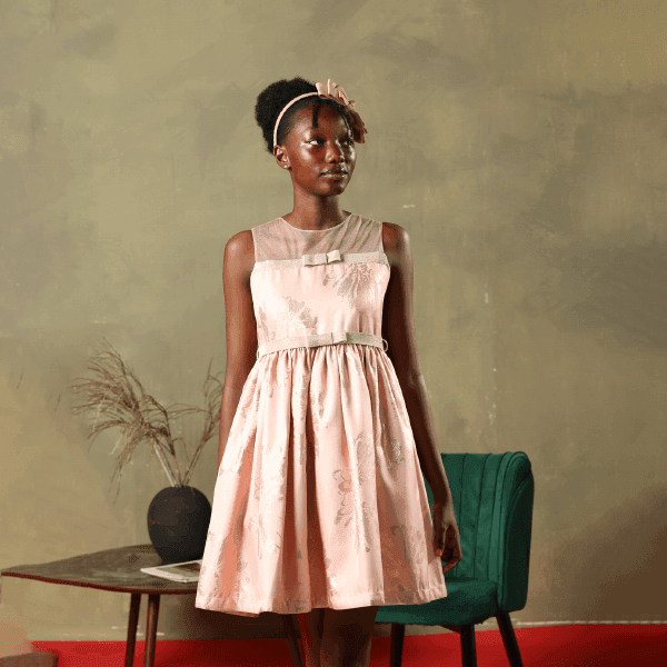 PINK & GOLD FLORAL DAMASK BALL DRESS