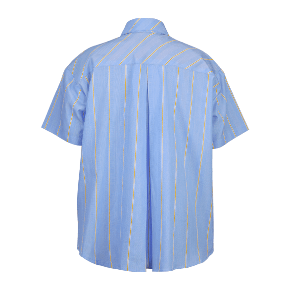 BLUE & CUSTARD YELLOW STRIPE POKER S/S BLOUSE & SHORT SET