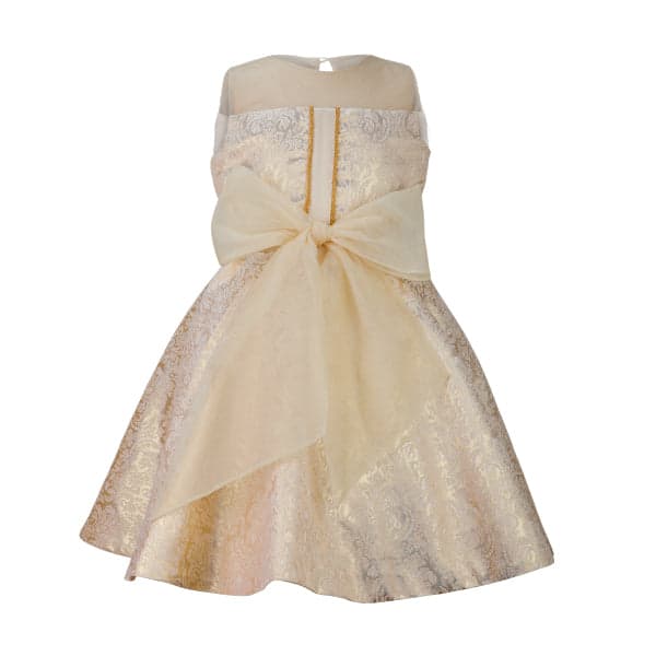 GOLD & CREAM FLORAL DAMASK FLARE DRESS