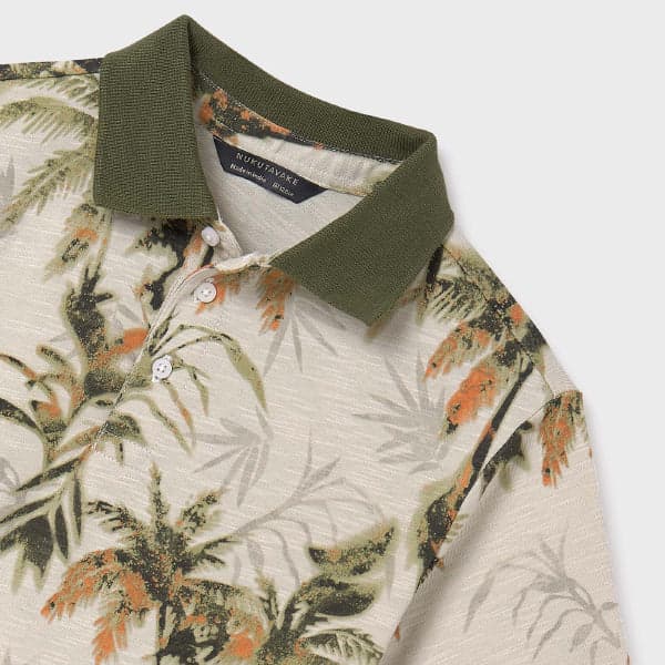 CREAM & ARMY GREEN S/S PRINT POLO TSHIRT