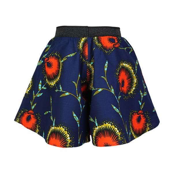 NAVY BLUE AND ORANGE V-NECK BLOUSE AND FLARE SHORT SET