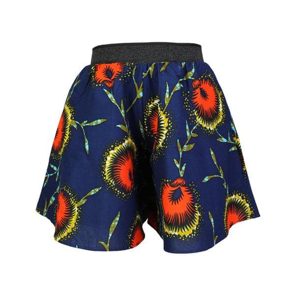 NAVY BLUE AND ORANGE V-NECK BLOUSE AND FLARE SHORT SET