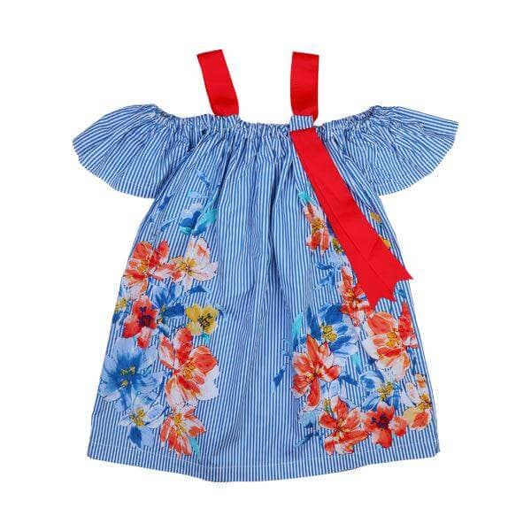 BLUE COLD SHOULDER PRINT DRESS