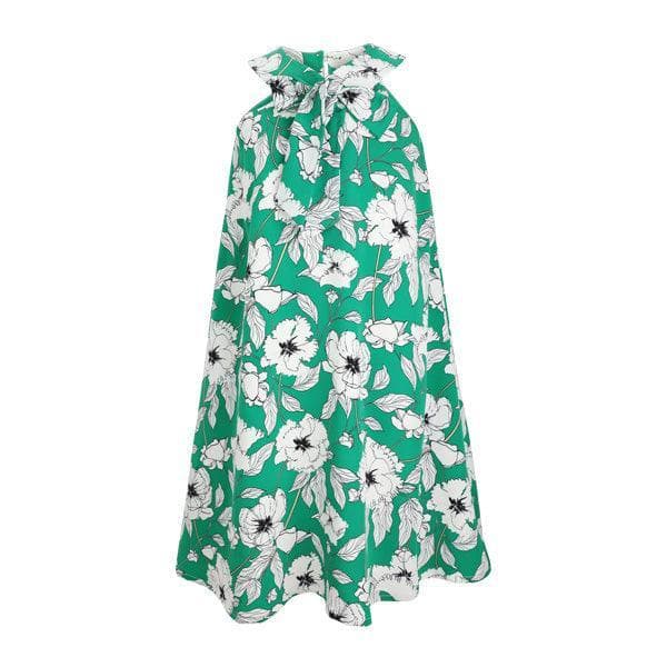 GREEN/WHITE FLORAL CHIFFON DRESS WITH HAIR BAND
