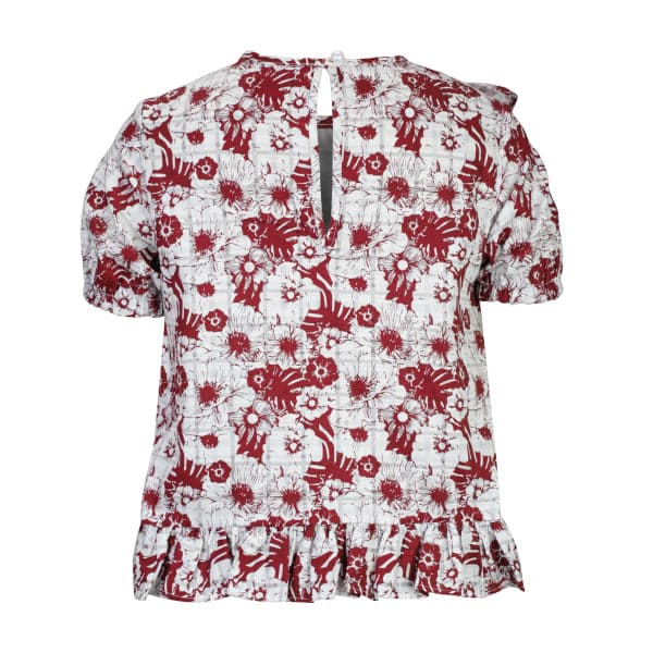 OFF WHITE & BURGUNDY BLOUSE AND SHORT SET