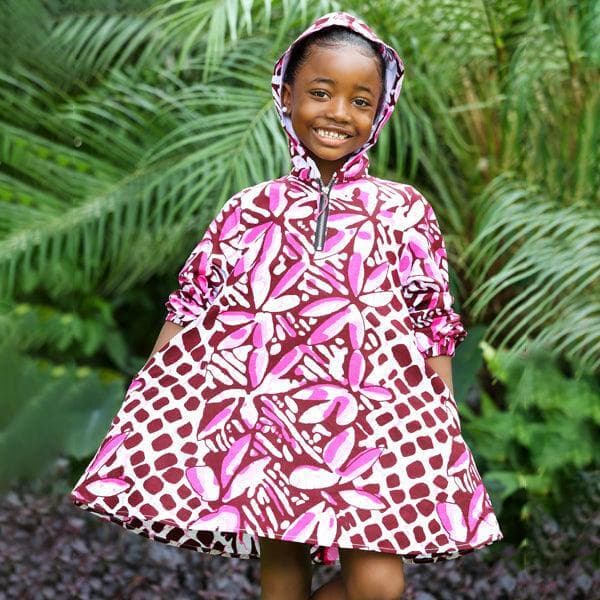 PINK L/S ANKARA HOODIE DRESS