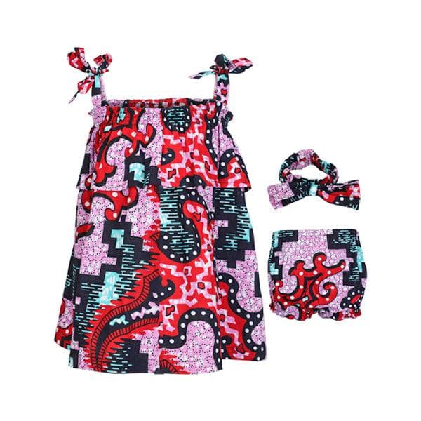 MULTICOLOUR ANKARA DRESS SET WITH HAIRBOW