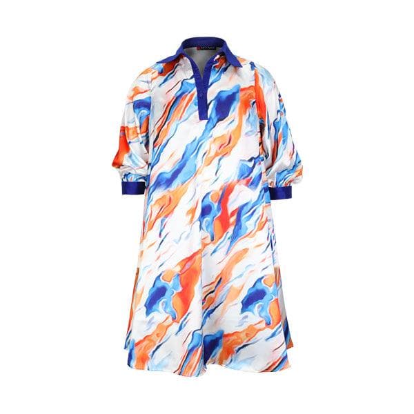 ORANGE AND BLUE SILK MAXI DRESS WITH SCARF