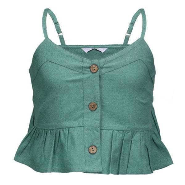 GREEN BUTTON DOWN SPAGHETTI TOP