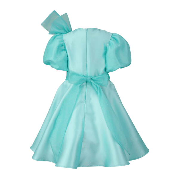 MINT GREEN PUFF SLEEVE MIKADO FLARE DRESS