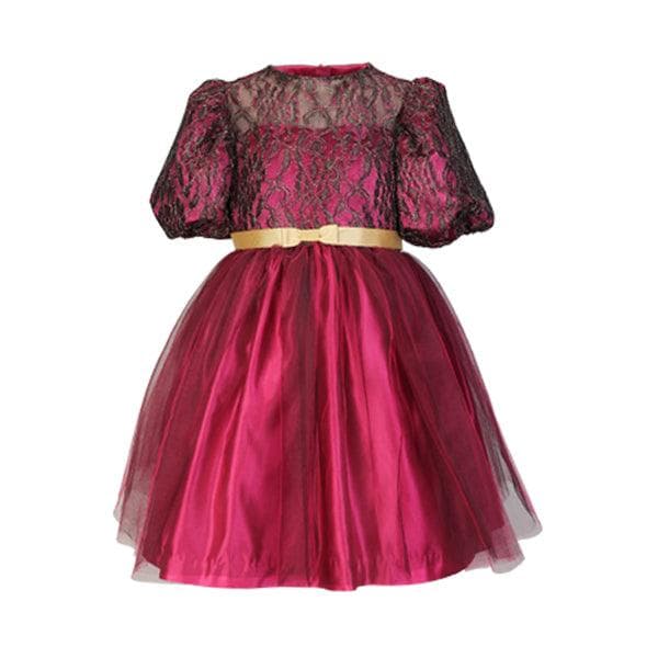 RASPBERRY PINK AND GOLD CHANTILLY BALL DRESS WITH HAIRBOW