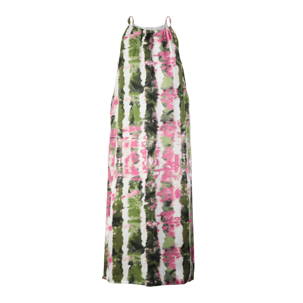 GREEN, OFFWHITE & PINK ABSTRACT CHIFFON A-LINE DRESS