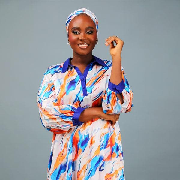 ORANGE AND BLUE SILK MAXI DRESS WITH SCARF