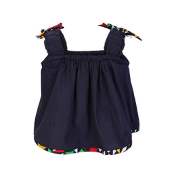 NAVY BLOUSE AND ANKARA ELASTICATED WAIST SHORT SET
