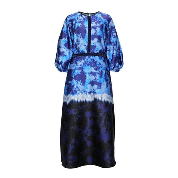 NAVY BLUE RAGLAN SLEEVES A-LINE DRESS WITH VELVET TAPES AND SCARF