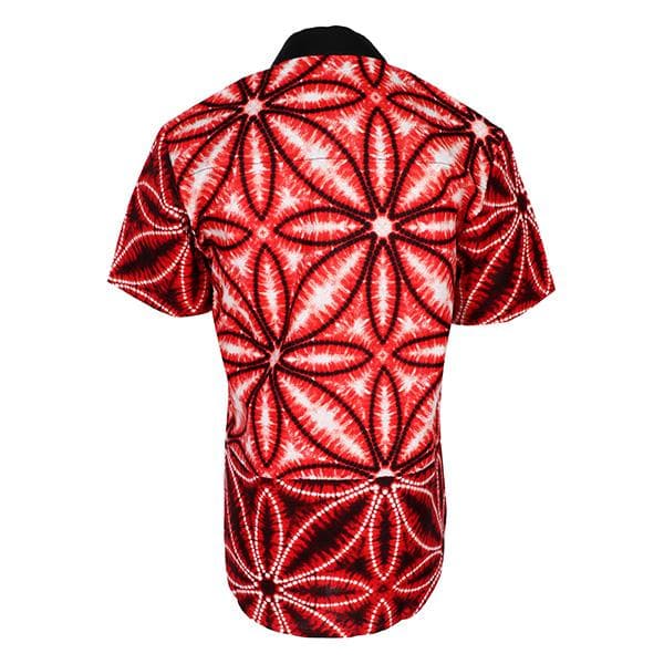 RED NEHRU COLLAR ANKARA SHIRT