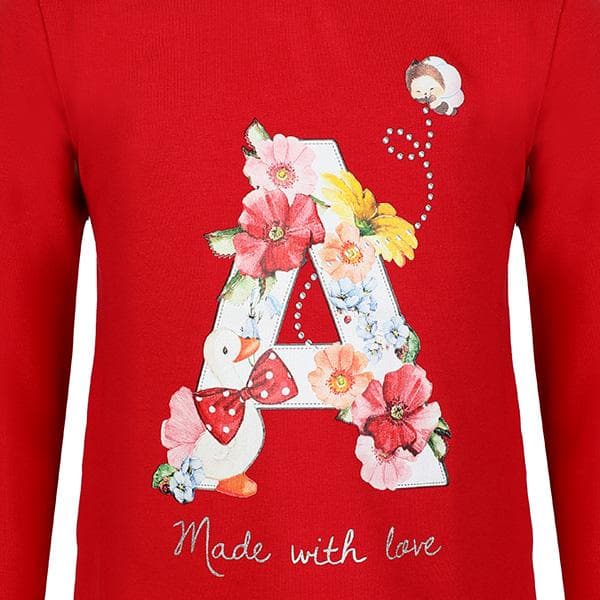 RED L/S FLORAL PRINT T-SHIRT