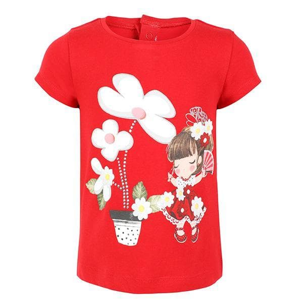 RED S/S FLOWER PRINT TEE Image