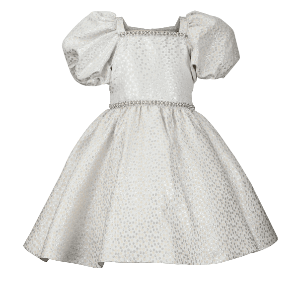 OFF-WHITE PUFF SLEEVE POLKA DOT DAMASK BALL DRESS