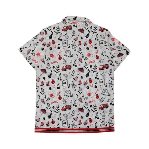 RED L/S & WHITE DOODLE S/S SHIRT SET